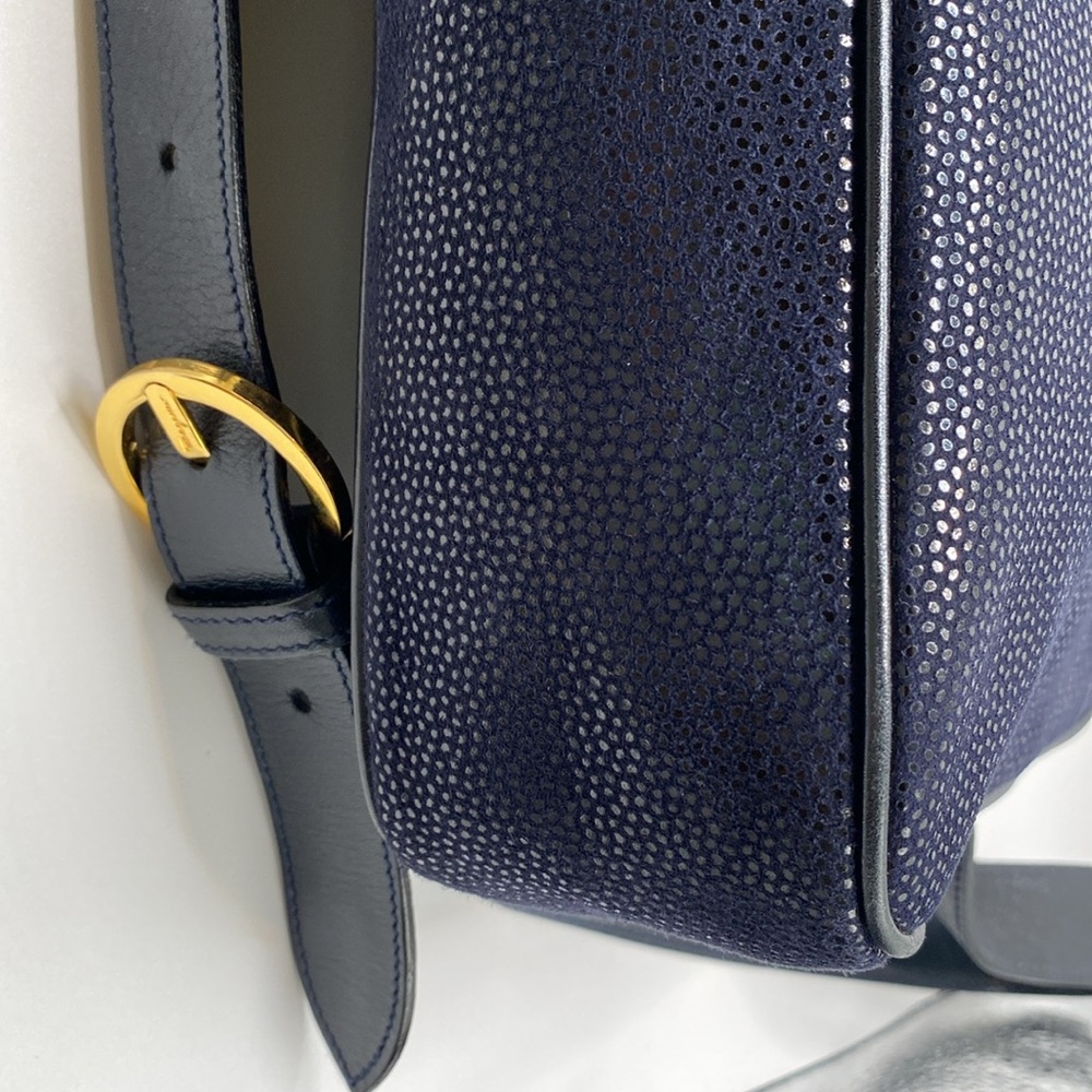 Salvatore Ferragamo Speckled Suede Navy Blue Crossbody Camera Bag Rare Find! EUC - Picture 7 of 11